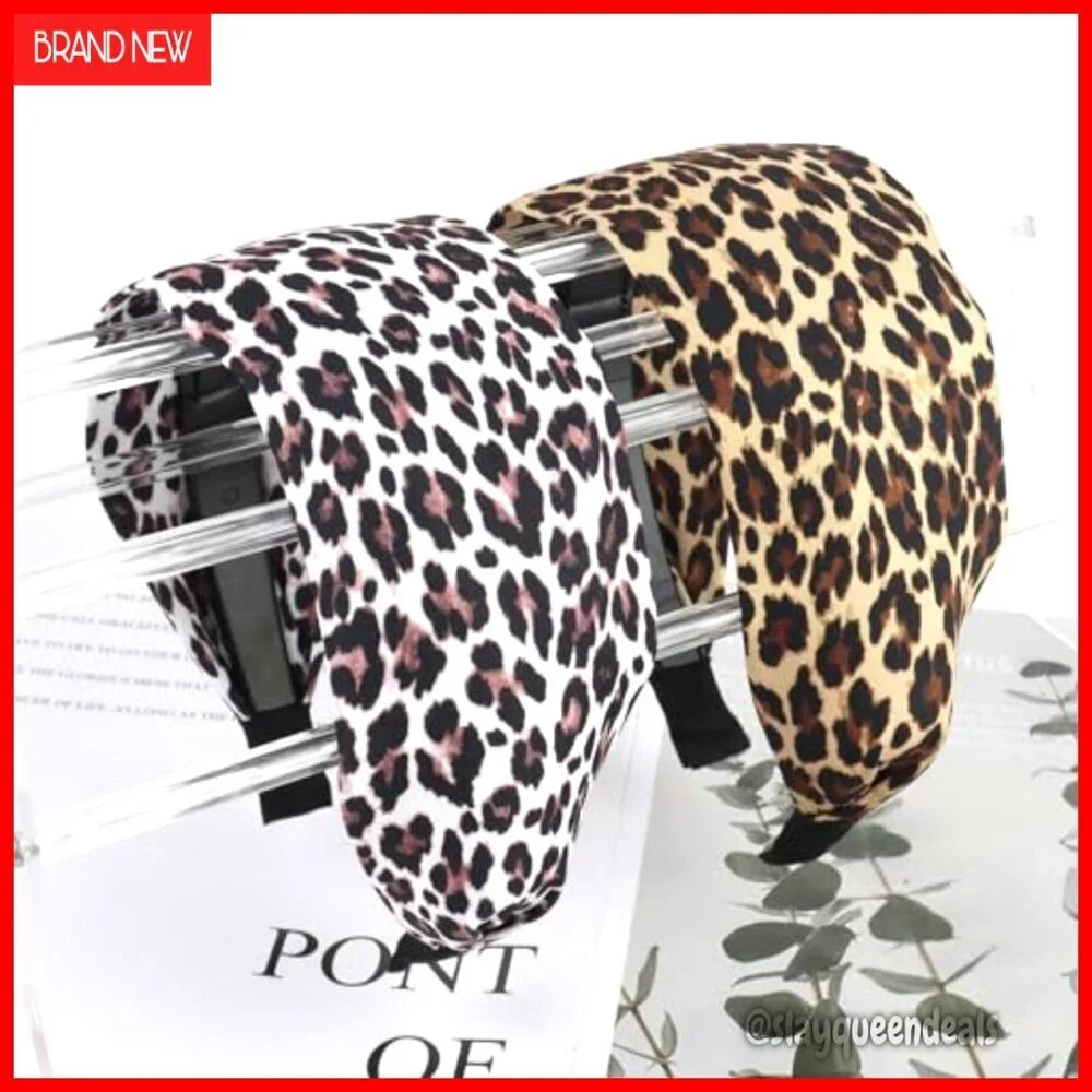 Wide Leopard Print Headbands Set of 2, Soft Cloth Hair Accessories for Women
